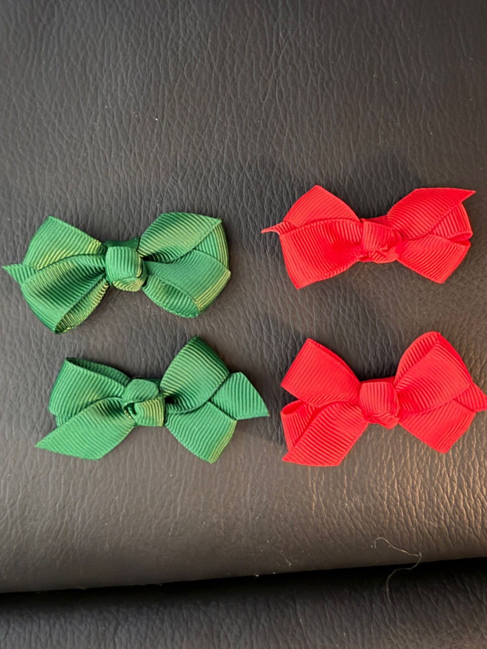Green and Red Ribbon Hair Bows - Pack of 4